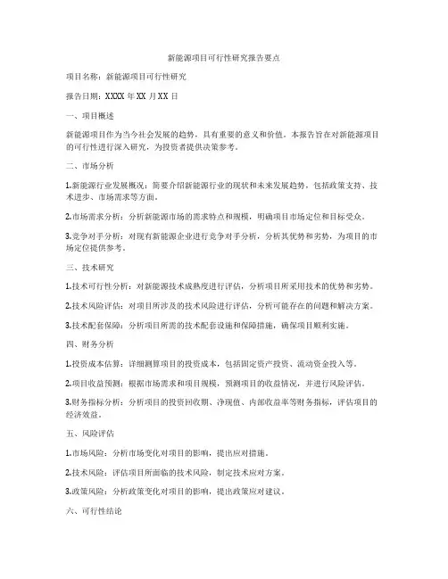 新能源项目可行性研究报告要点
