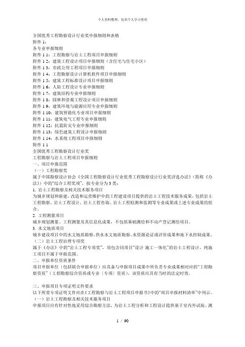 全国优秀工程勘察设计行业奖申报细则和表格