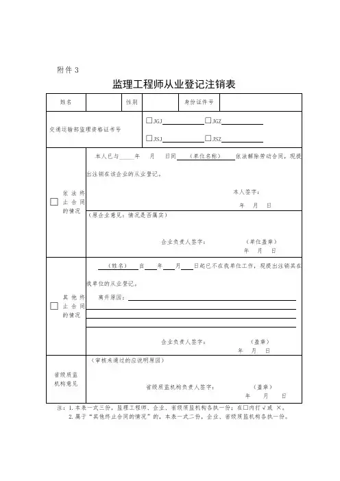 监理工程师从业登记注销表(空白)