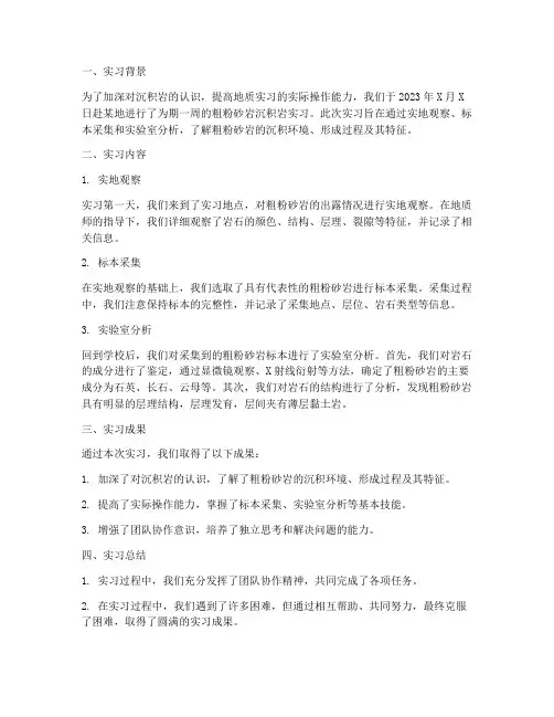 粗粉砂岩沉积岩实习报告