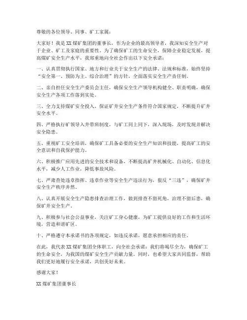 煤矿董事长安全承诺书