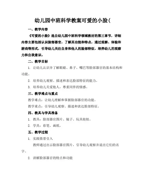 幼儿园中班科学教案可爱的小脸(