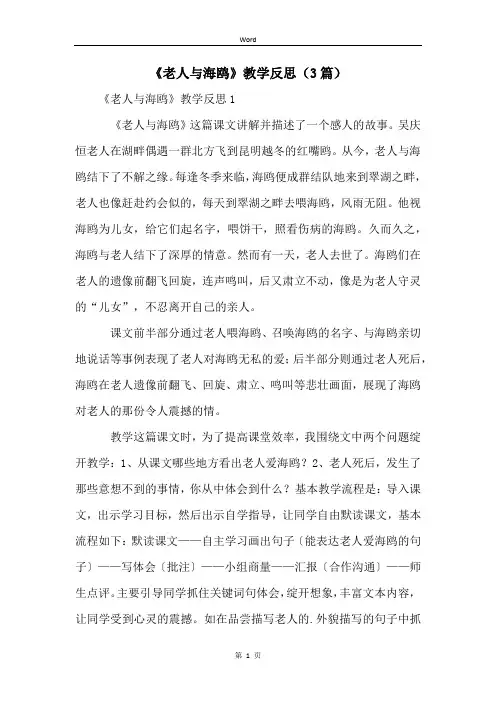 《老人与海鸥》教学反思(3篇)