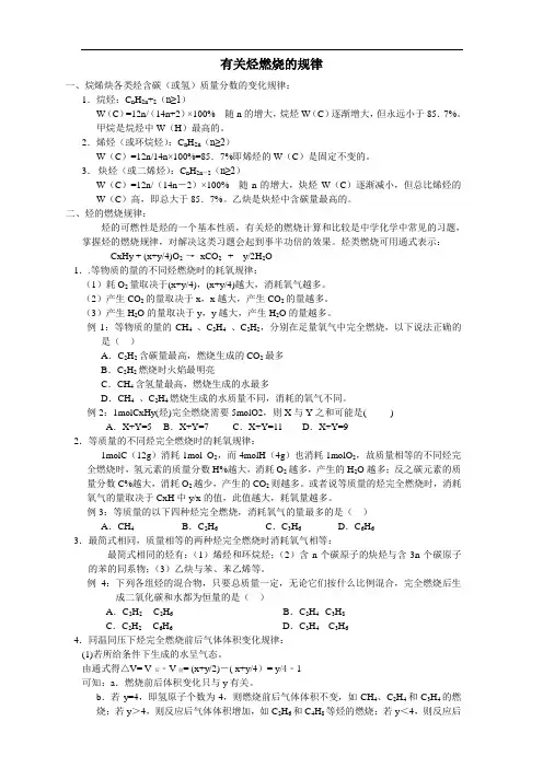 高中化学选修5-烃的燃烧规律