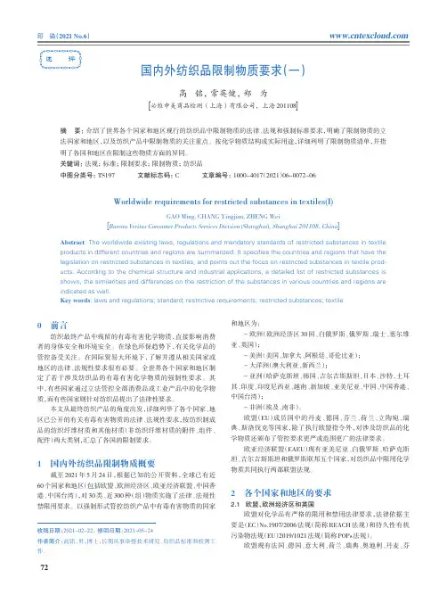 国内外纺织品限制物质要求(一)