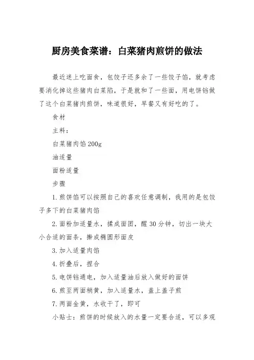 厨房美食菜谱：白菜猪肉煎饼的做法