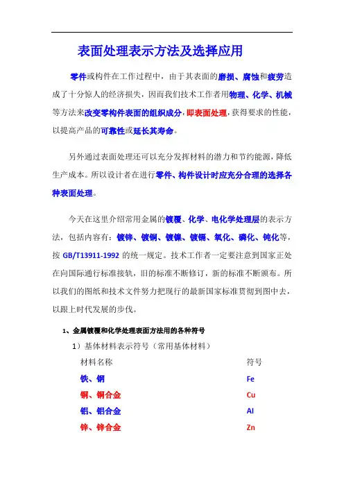 表面处理表方法及选择应用