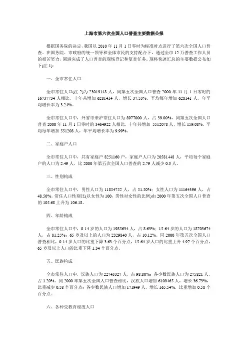 上海市第六次全国人口普查主要数据公报