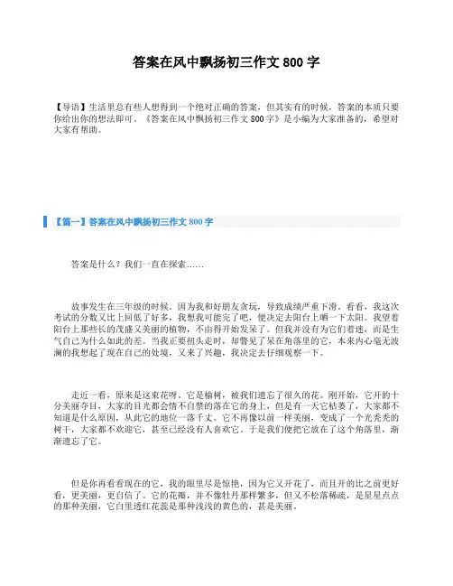 答案在风中飘扬初三作文800字