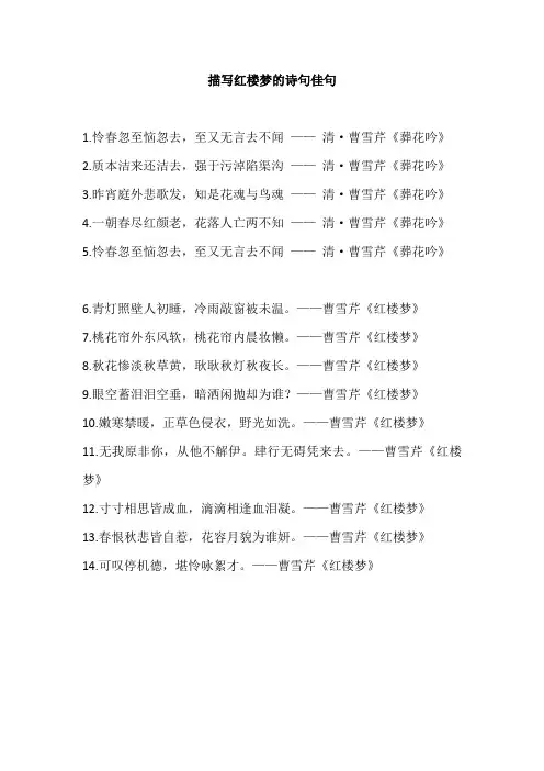 描写红楼梦的诗句佳句