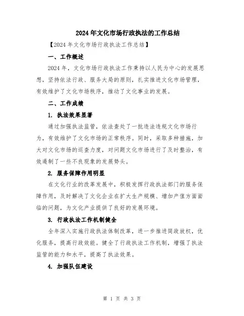 2024年文化市场行政执法的工作总结