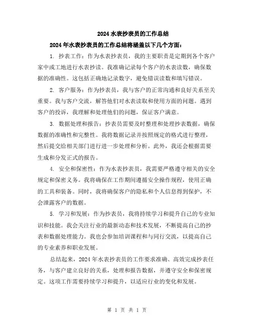 2024水表抄表员的工作总结