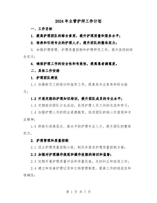 2024年主管护师工作计划（3篇）