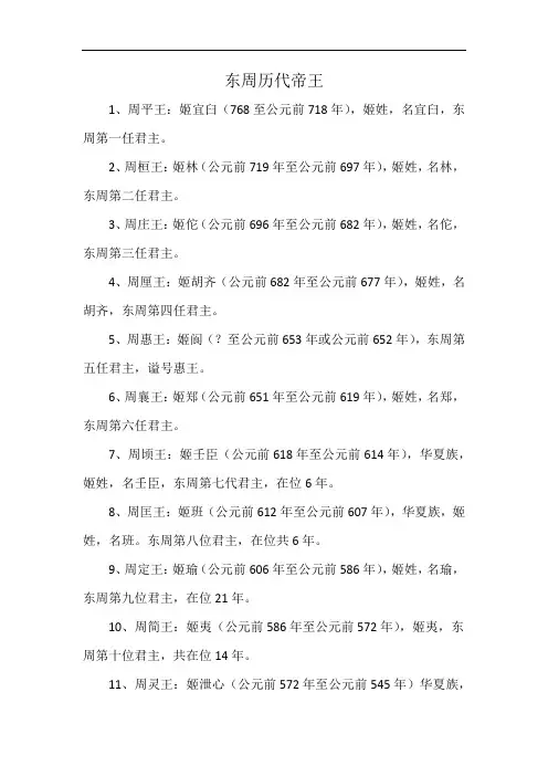 东周历代帝王