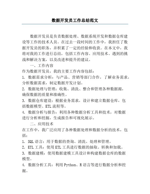 数据开发员工作总结范文