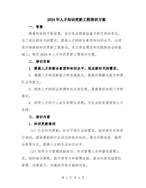 2024年人才知识更新工程培训方案