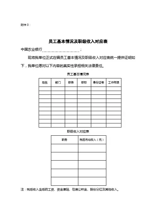 员工基本情况及职级收入对应表