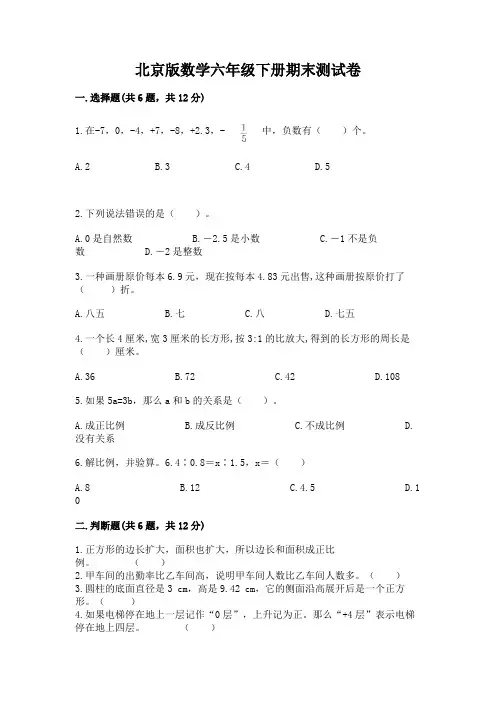 北京版数学六年级下册期末测试卷附参考答案【综合卷】