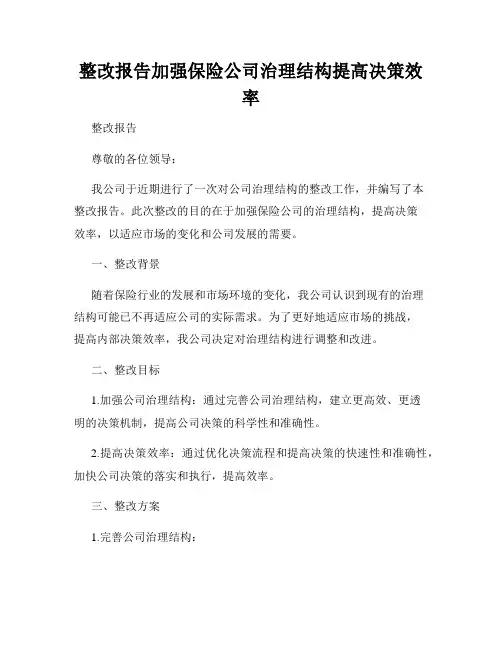 整改报告加强保险公司治理结构提高决策效率