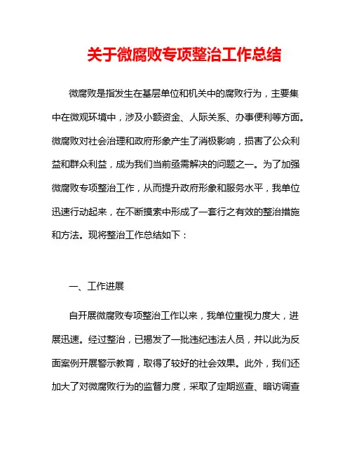 关于微腐败专项整治工作总结