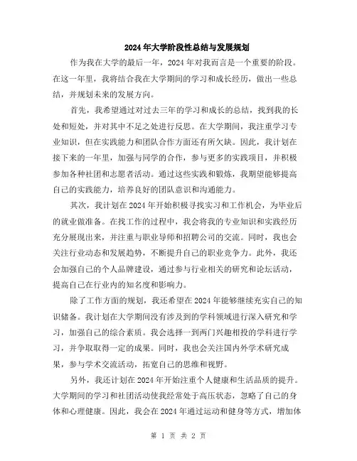 2024年大学阶段性总结与发展规划