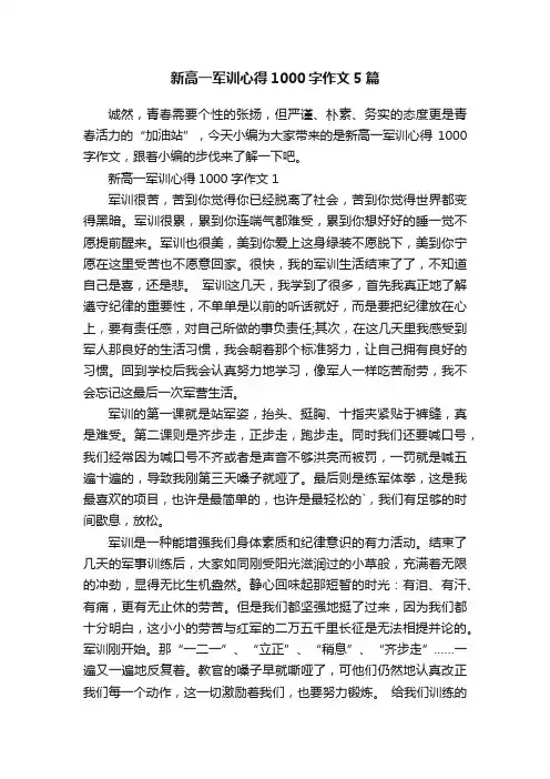 新高一军训心得1000字作文5篇