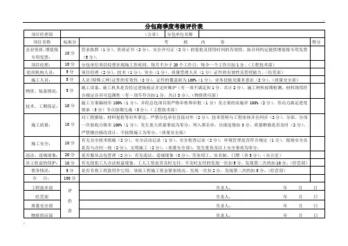 分包商季度考核评价表(项目部)