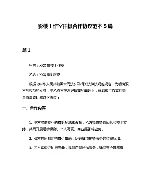 影楼工作室拍摄合作协议范本5篇