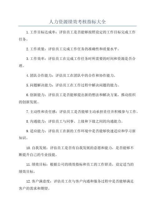 人力资源绩效考核指标大全