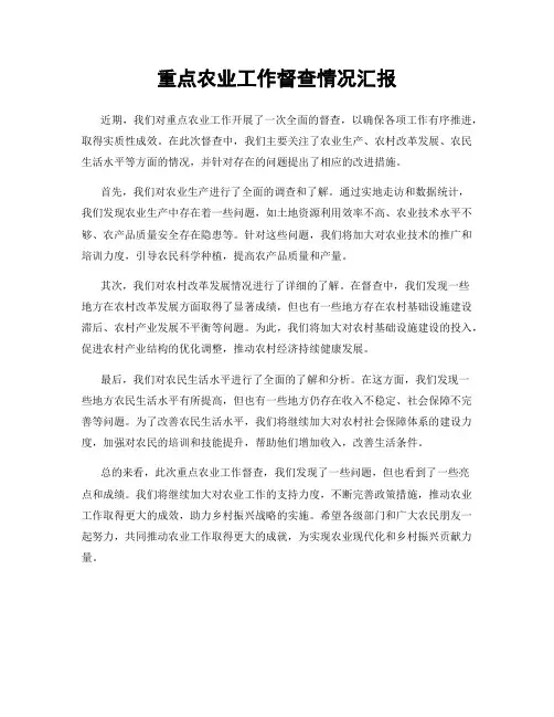 重点农业工作督查情况汇报