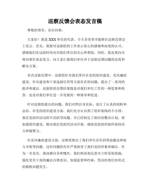巡察反馈会表态发言稿