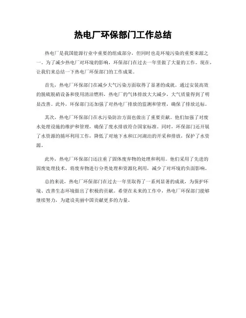 热电厂环保部门工作总结