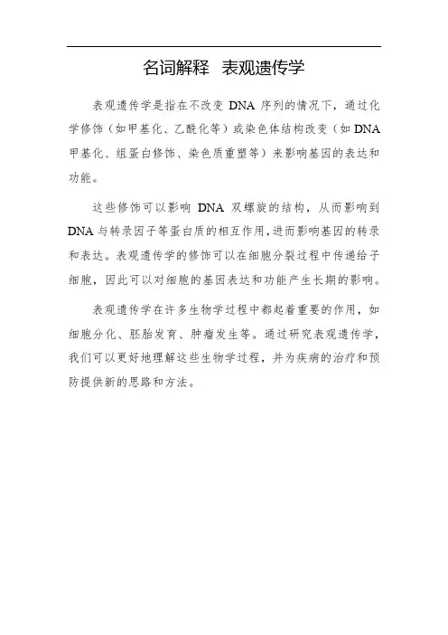 名词解释 表观遗传学