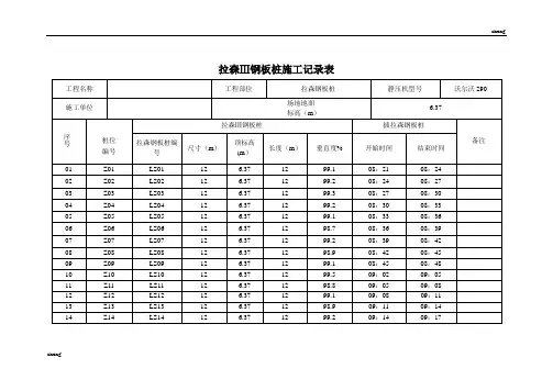 拉伸钢板桩施工作业记录表(范本)