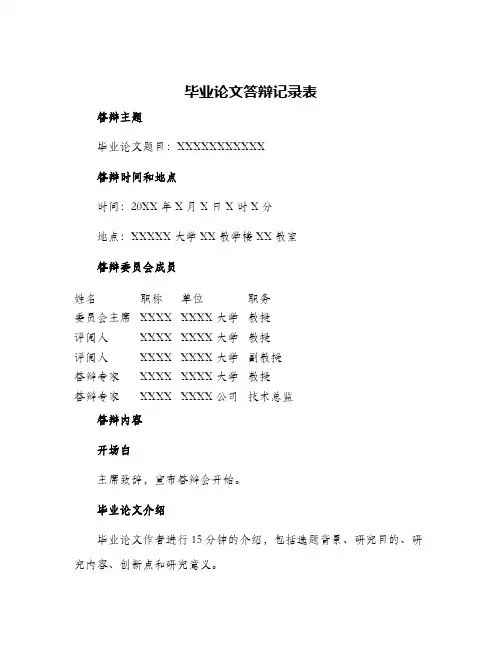 2024年毕业论文答辩记录表