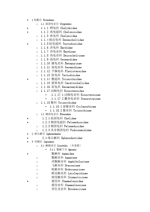 爬行动物分类表