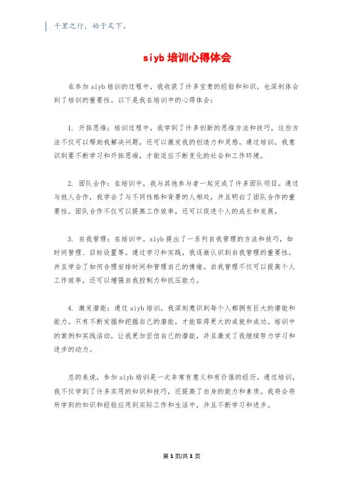 siyb培训心得体会