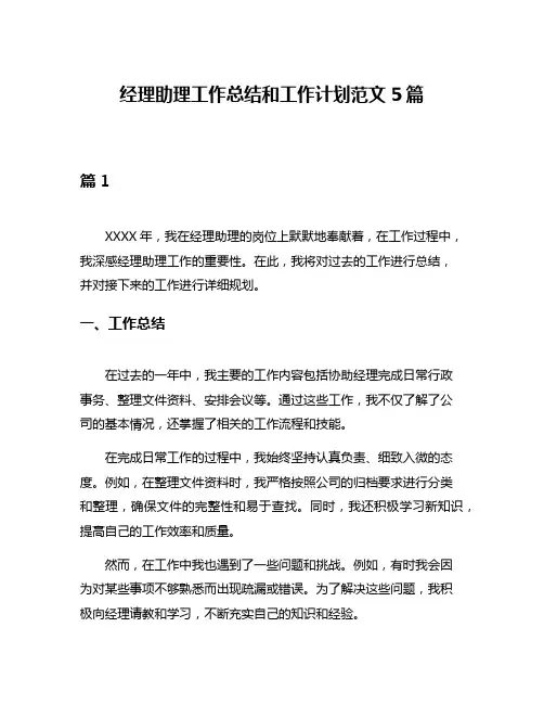 经理助理工作总结和工作计划范文5篇