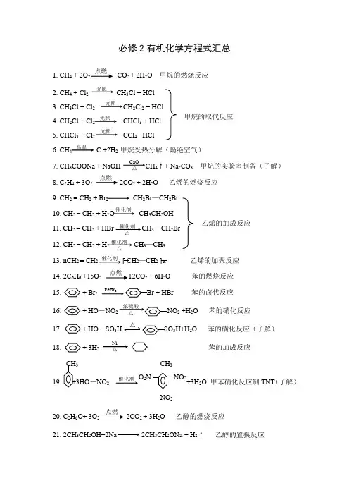 必修2有机化学方程式汇总