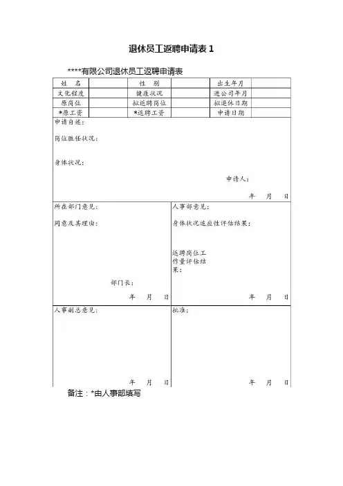 退休员工返聘申请表1