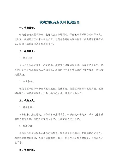 收购方案,商业谈判 投资组合