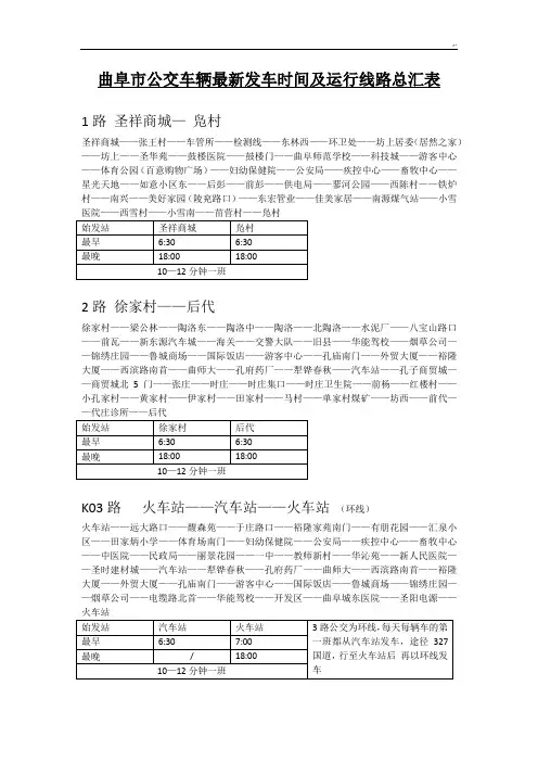 曲阜市公交车辆整理完全线路及发车时间汇总表
