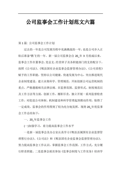 公司监事会工作计划范文六篇