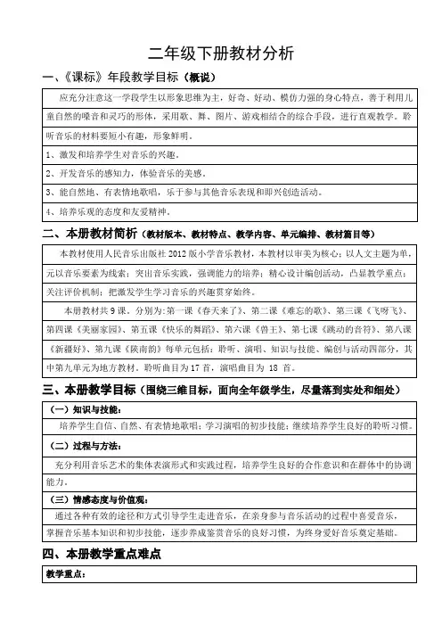 二年级下册音乐教学计划表格