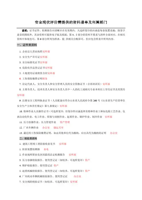 安全现状评价需提供的资料清单.