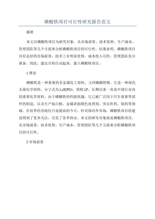 磷酸铁项目可行性研究报告范文