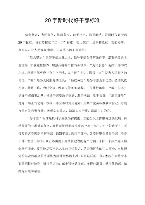 20字新时代好干部标准