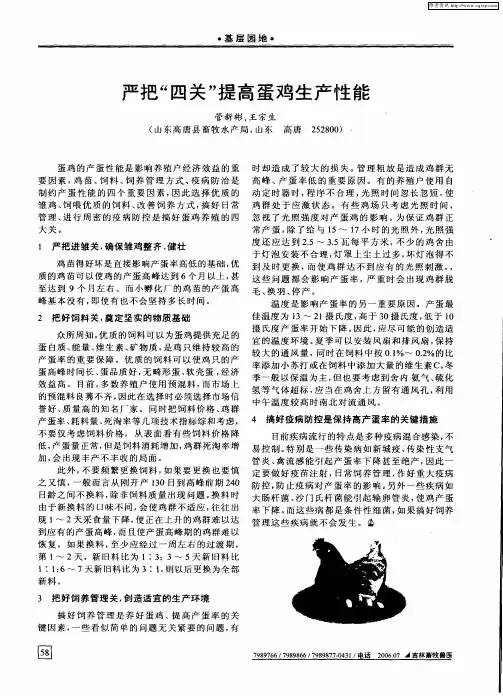 严把“四关”提高蛋鸡生产性能