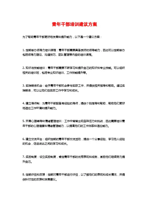 青年干部培训建议方案