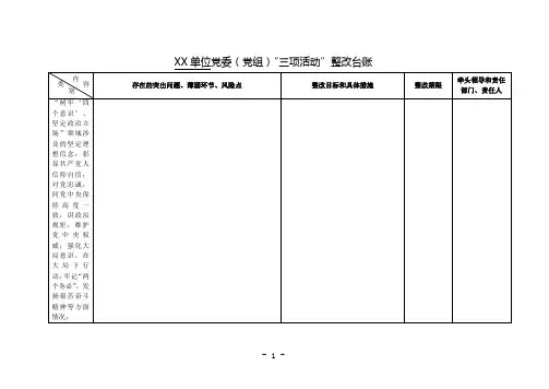 XX单位领导班子“三项活动”整改台账